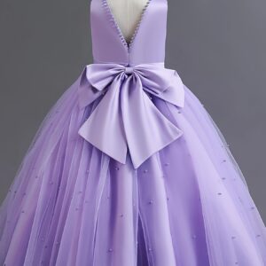 Asian 14Y Teenager V Neck Princess Beading Solid Color No-Sleeve Straight Skirt Evening Full Dress