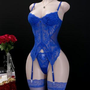 Women Lingerie Lace Lingerie Sets with Garter Belts 1pc Bodysuit Teddy with Panty and Stockings S-XL
