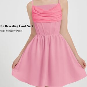 EXARUS Random Two-pcs Girls' Fashionable Mesh Draped Neck Sundress, Solid Color Prom Evening Gown, Soft And Comfortable Knit Dress, Teen Back-to-School Outfit, Suitable for Ages 8-14