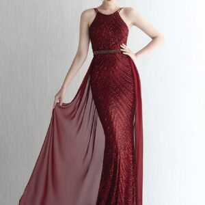 Tan-Colored Women'S Evening Dress, 2026 Spring/Summer Collection, Exquisite And Sexy Hot Style, Paired with Spaghetti Strap Design, Mermaid Tail Embellished Dress, Very Suitable for Parties And Carnival Dressing