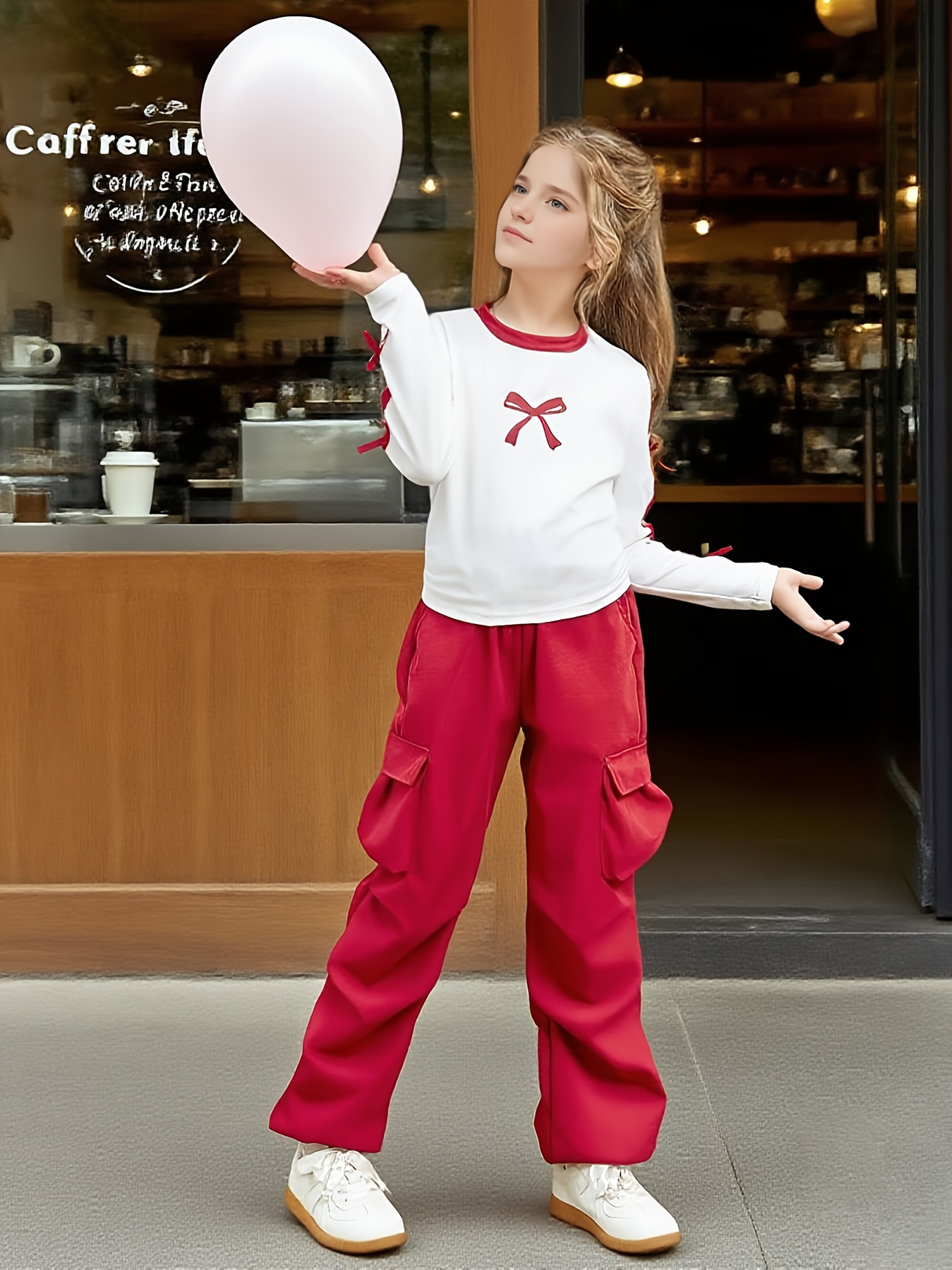 New Spring And Autumn Fashion for Girls, Featuring a Cute And Versatile Design with an Artistic Flair. The Long-Sleeved Round-Neck Top Is Adorned with a Delicate Bow And Comes with Matching Versatile Pants, Perfect for Picnics, Spring Outings - Image 2