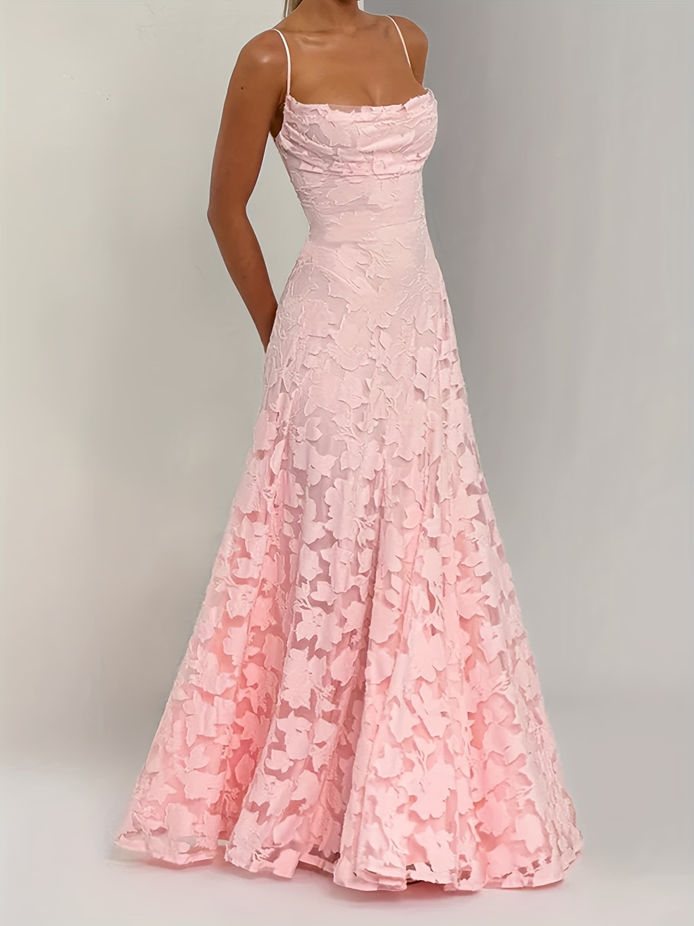 Sophisticated A-Line Party Dress for Women with Spaghetti Straps And Back Tie - Long Summer Formal Gown Made from Unique Fabric, Washable in Machine, Solid Hue Ideal for Weddings And Evening Gatherings, Perfect Attire for Wedding Guests - Image 2