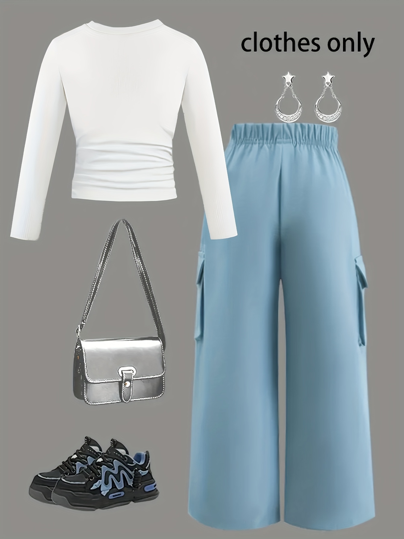 High-Scoring Girls' Autumn/Winter Long-Sleeve Bow Patch Top + Cargo Pants - A Perfect Balance of Cool and Cute, Making Your Child the Most Eye-Catching Street Style Star, Perfect for Outdoor - Image 2