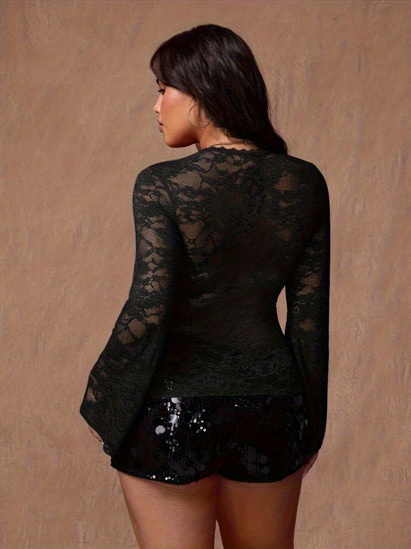 Plus Size - Plus Size - Elegant Lace Hollow-Out T-Shirt, Casual And Versatile Women'S Top, Sheer Cover-Up for Spring And Summer, Plus Size, Loose Fit, Women'S Clothing - Image 4