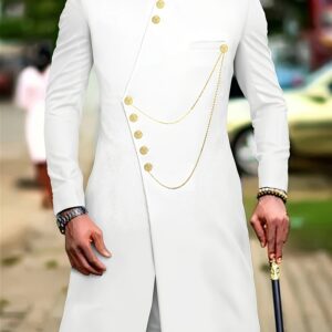 Men'S Casual Long-sleeved Two-piece Suit, Mid-length Top And Trousers