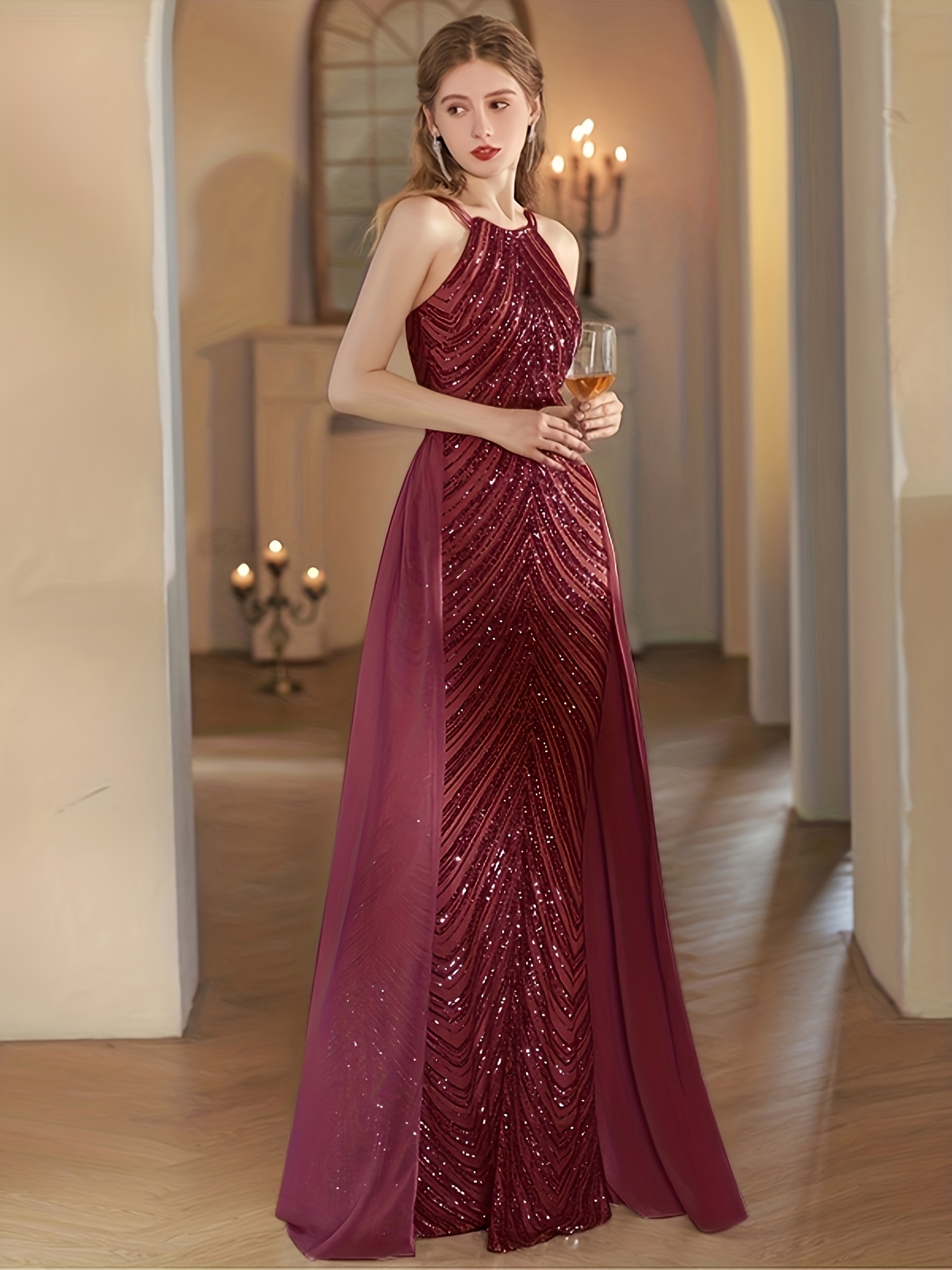 Tan-Colored Women'S Evening Dress, 2026 Spring/Summer Collection, Exquisite And Sexy Hot Style, Paired with Spaghetti Strap Design, Mermaid Tail Embellished Dress, Very Suitable for Parties And Carnival Dressing - Image 9