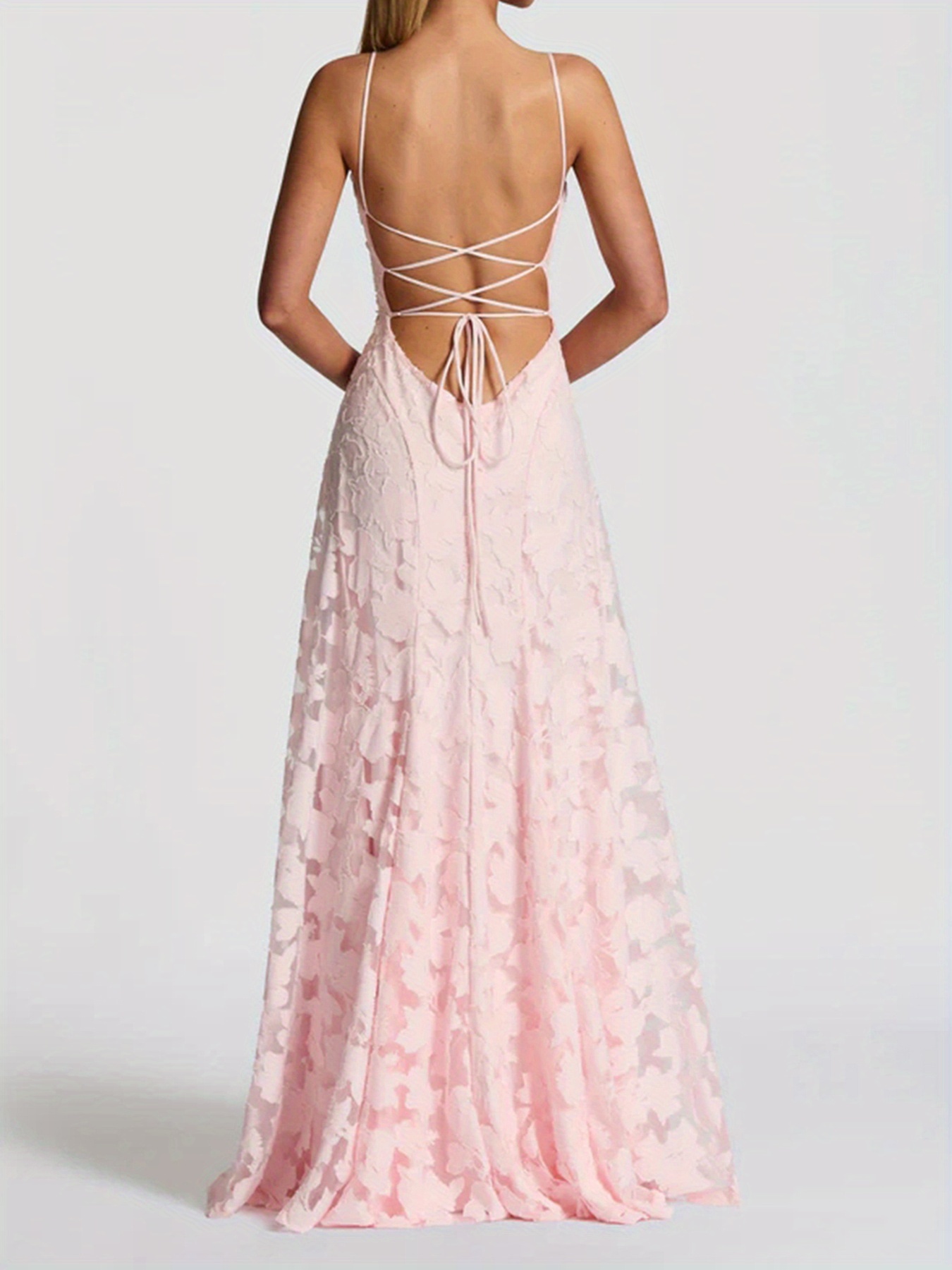 Sophisticated A-Line Party Dress for Women with Spaghetti Straps And Back Tie - Long Summer Formal Gown Made from Unique Fabric, Washable in Machine, Solid Hue Ideal for Weddings And Evening Gatherings, Perfect Attire for Wedding Guests - Image 6