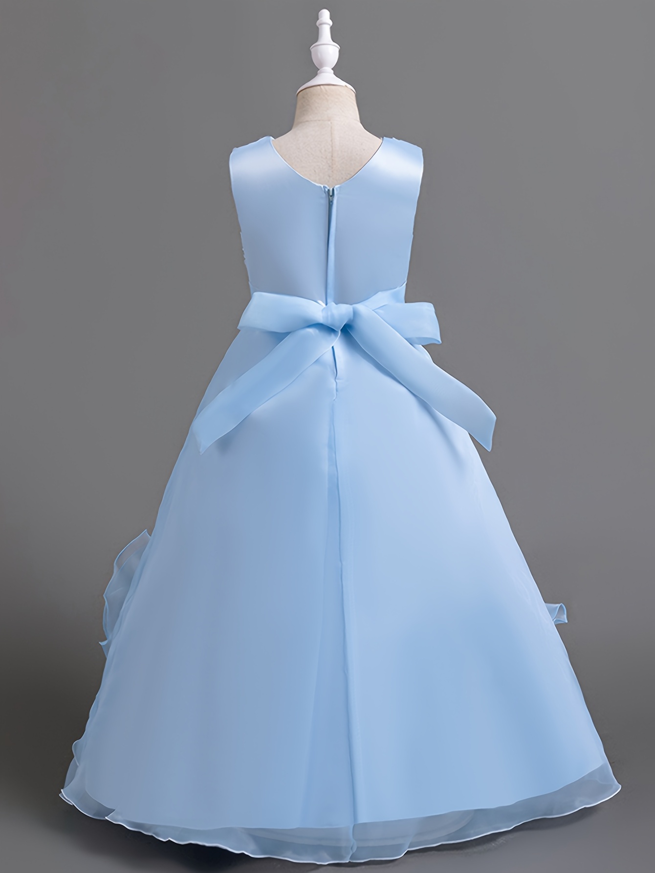 New High-End Girls' Princess Gown: Single-piece Sleeveless 3D Rose Embroidery Top + Full-skirt Organza Ball Gown with 3D Floral Accents. Elegant, Stylish, Sweetideal for Wedding Flower Girls, Birthday Parties, Festivals. - Image 5