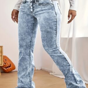 Women's Large-size Stretchable Snowflake Wide-leg Denim Pants for Street Style Trend