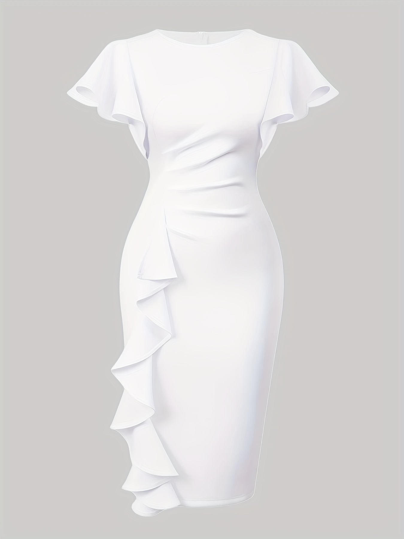 Women'S Solid Color Pleated Sleeve Fitted Vintage Mid-Length Pencil Skirt