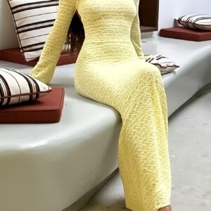 Elegant Fashion Long Sleeve A-Line Sheer Dress for Women | Backless Tie Design, Solid Color, Suitable for Travel and Beach Outfits