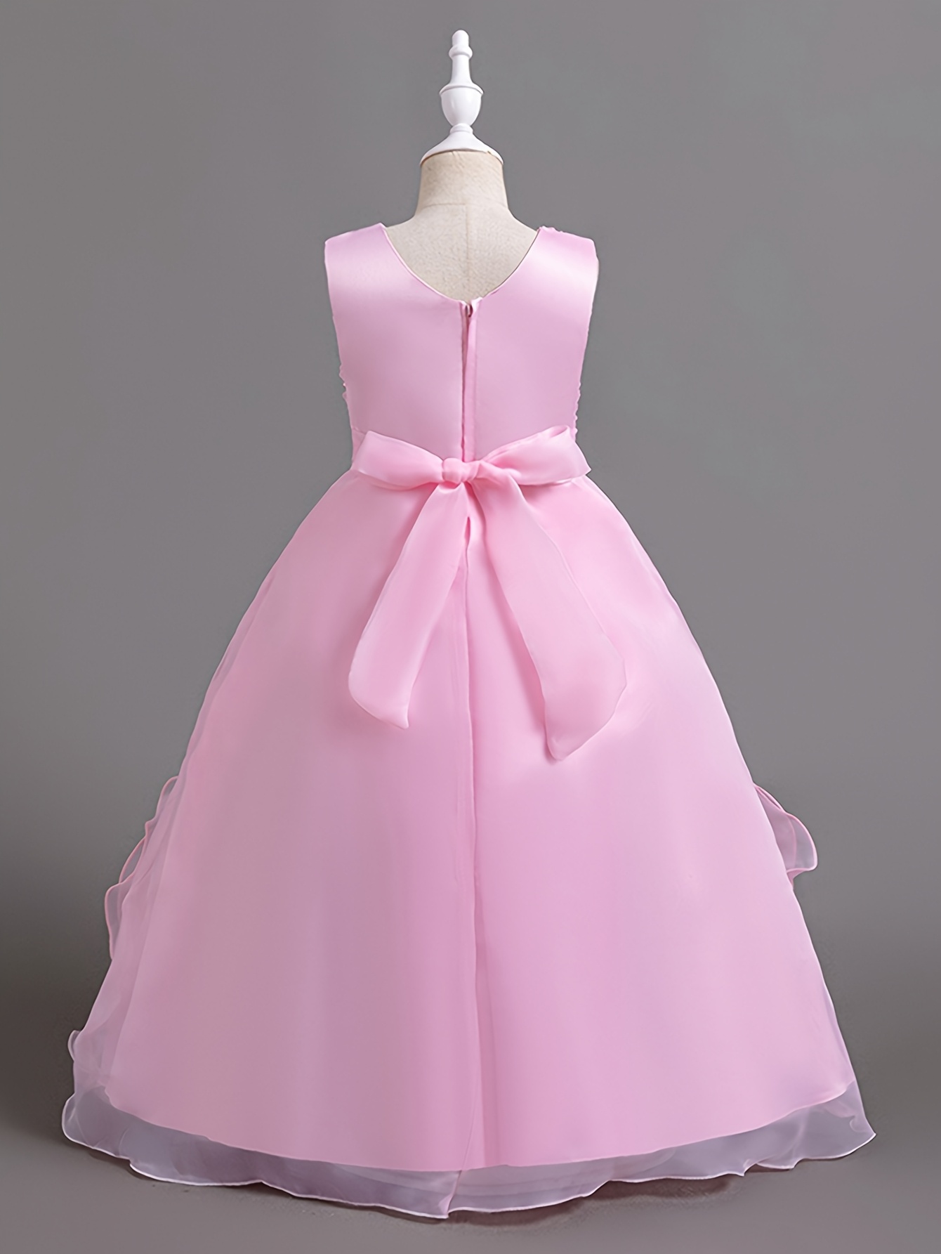 New High-End Girls' Princess Gown: Single-piece Sleeveless 3D Rose Embroidery Top + Full-skirt Organza Ball Gown with 3D Floral Accents. Elegant, Stylish, Sweetideal for Wedding Flower Girls, Birthday Parties, Festivals. - Image 8