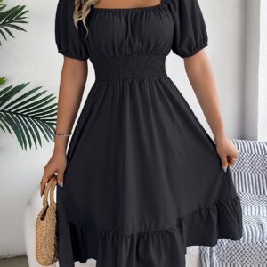 A-Line Dress with Puff Sleeves And Square Neck for Women'S Spring - Summer 2024 Fashion