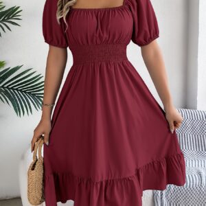 Spring/Summer Women's Fashion Square Neckline Puff Sleeve A-Line Dress