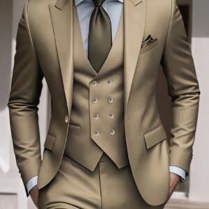 3pcs Men'S Solid Color Suit, Stylish And Refined for Business Or Wedding Occasions