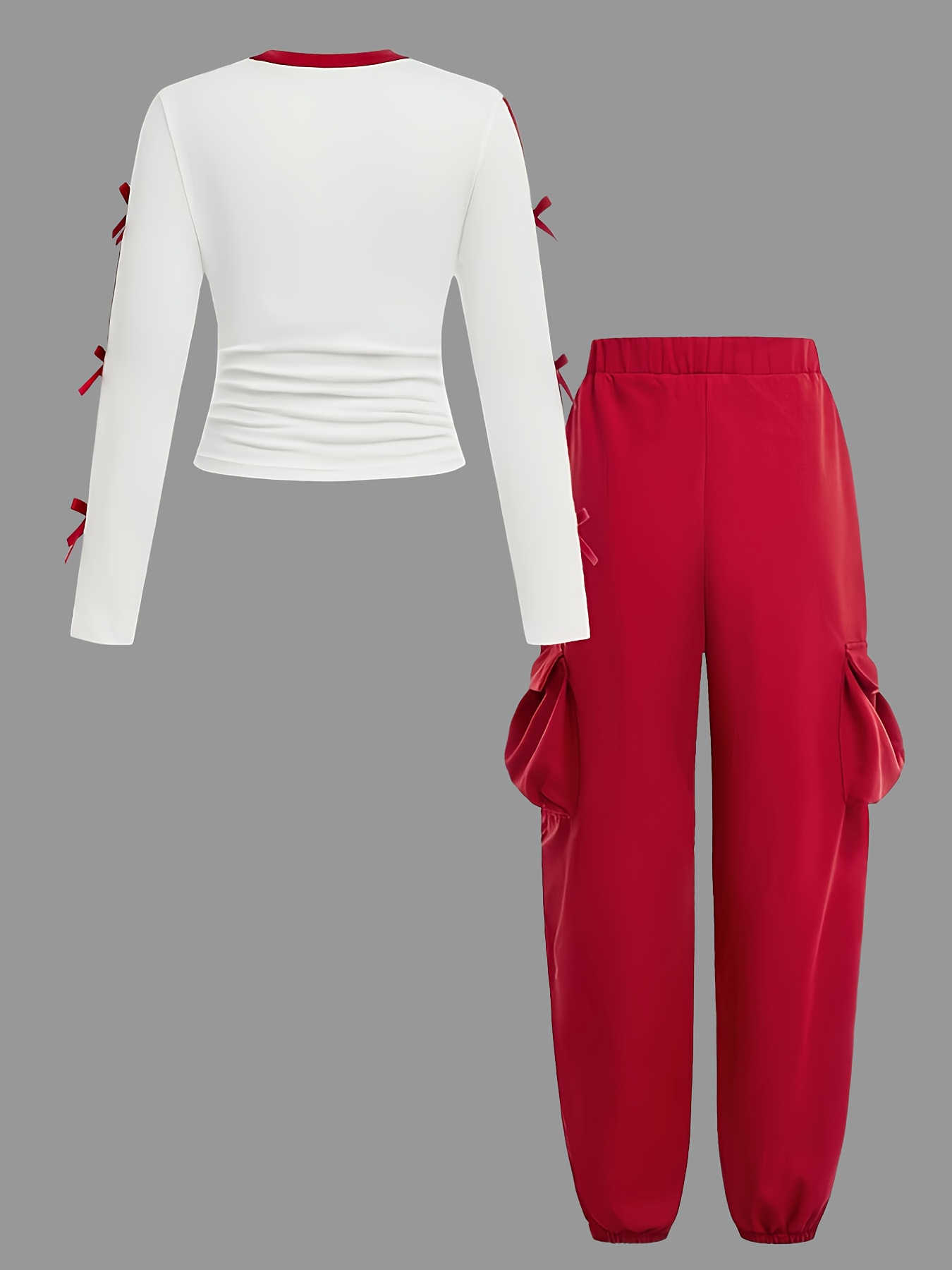 New Spring And Autumn Fashion for Girls, Featuring a Cute And Versatile Design with an Artistic Flair. The Long-Sleeved Round-Neck Top Is Adorned with a Delicate Bow And Comes with Matching Versatile Pants, Perfect for Picnics, Spring Outings - Image 3