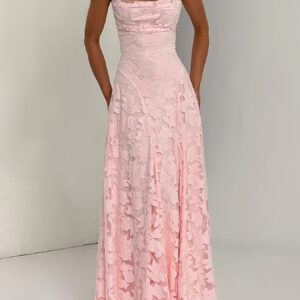 Sophisticated A-Line Party Dress for Women with Spaghetti Straps And Back Tie - Long Summer Formal Gown Made from Unique Fabric, Washable in Machine, Solid Hue Ideal for Weddings And Evening Gatherings, Perfect Attire for Wedding Guests
