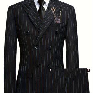 Men'S Striped Suit; Double-Breasted Suit; Business Suit