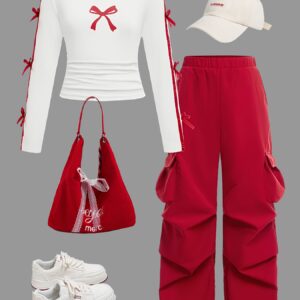New Spring And Autumn Fashion for Girls, Featuring a Cute And Versatile Design with an Artistic Flair. The Long-Sleeved Round-Neck Top Is Adorned with a Delicate Bow And Comes with Matching Versatile Pants, Perfect for Picnics, Spring Outings
