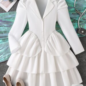Girls' Big Spring And Summer White Suit Collar Multi-Layer Fluffy Skirt, Light Luxury Niche Design