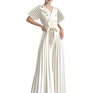 Spring/Summer Girls' Fashionable New Style: Cute, Elegant, Artistic, and Gentle Design. Versatile and Stylish Solid-Color Button-Decorated Lapel with Ruffled Sleeves and Pleated Romper. Includes a Matching Belt. Suitable for Spring Outings