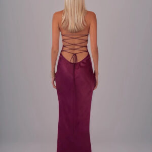 LUCKFOX Women Strapless Sequined Satin Dress | Backless Drawstring Bodycon Long Dress, Elegant Halter Neck, Perfect for Summer Party