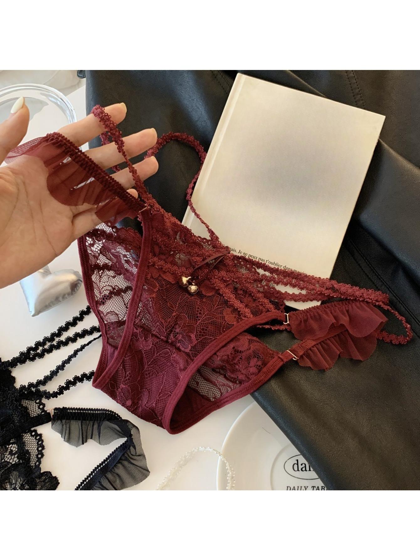 4pcs Women' Low-Rise Lace Underwear - Sheer Hollow-Out Briefs with Bell Strap, Semi- Solid Color Panties Suitable for &, Elegant Lingerie for Casual Attire or Special Occasions - Image 8