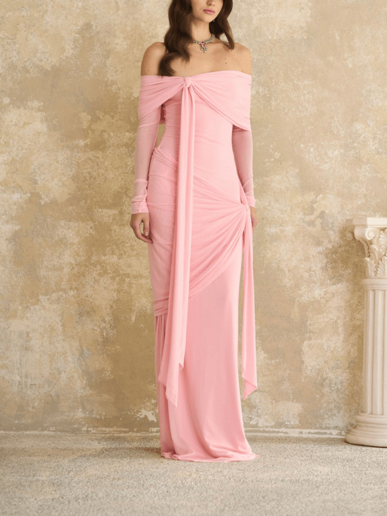 Spring Summer Women'S Niche Dress | Soft Fabric Relaxed Fit Tapered Design | New Arrival Slim Fit Off Shoulder Ribbon Tie Long Length Dress Elegant Style for Vacation Ready and Networking Event Occasions | Flowy | Solid Color, Fit and Flare Style