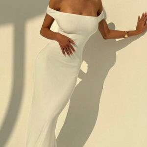 European and American Spring and Summer One-Shoulder Backless Dress | Sexy Hip-Hugging, Fitted Waist, Slim-Fitting Long Dress, Sleeveless, Solid Color, Off the Shoulder, SCACTO Brand