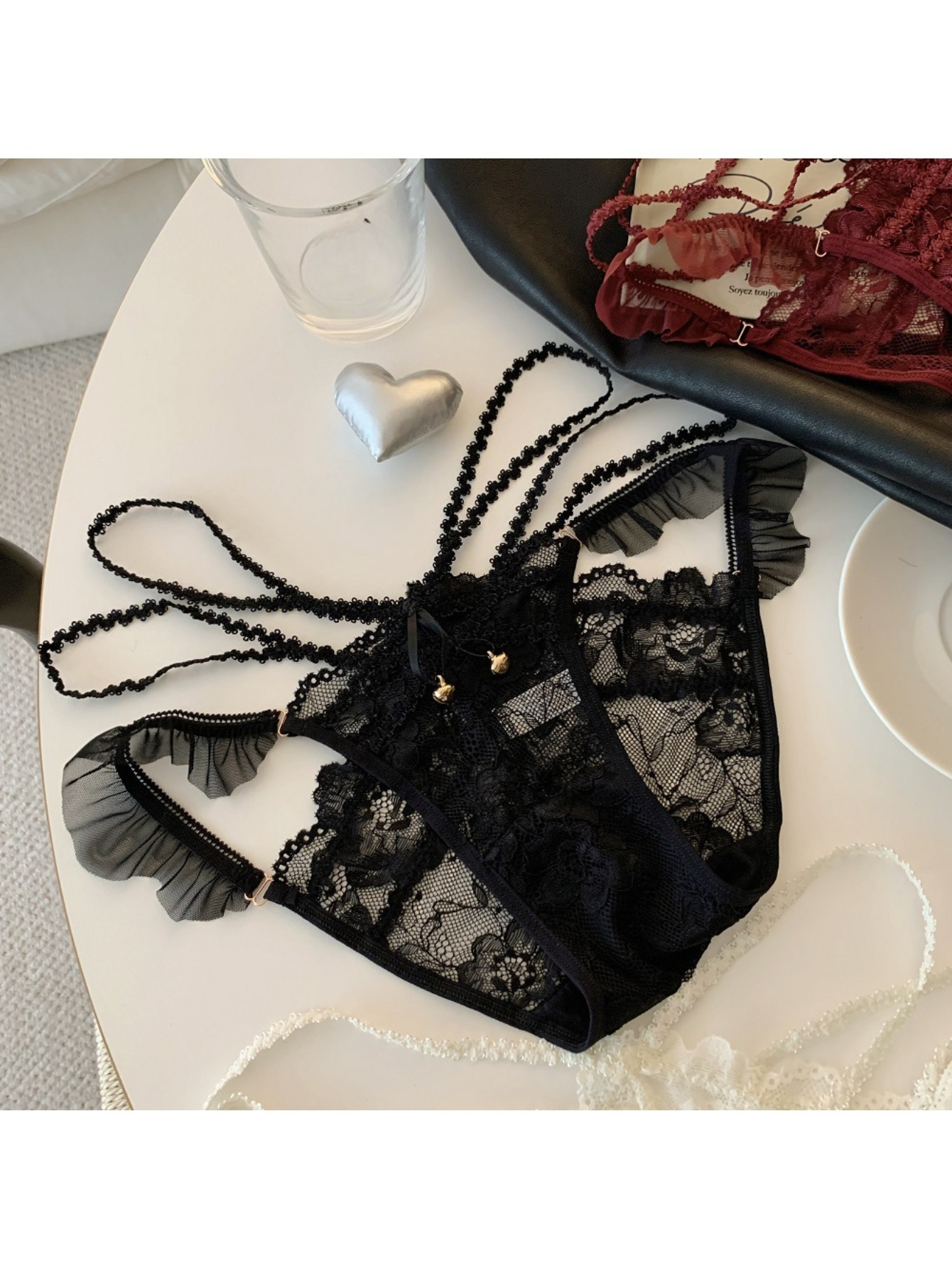 4pcs Women' Low-Rise Lace Underwear - Sheer Hollow-Out Briefs with Bell Strap, Semi- Solid Color Panties Suitable for &, Elegant Lingerie for Casual Attire or Special Occasions - Image 6