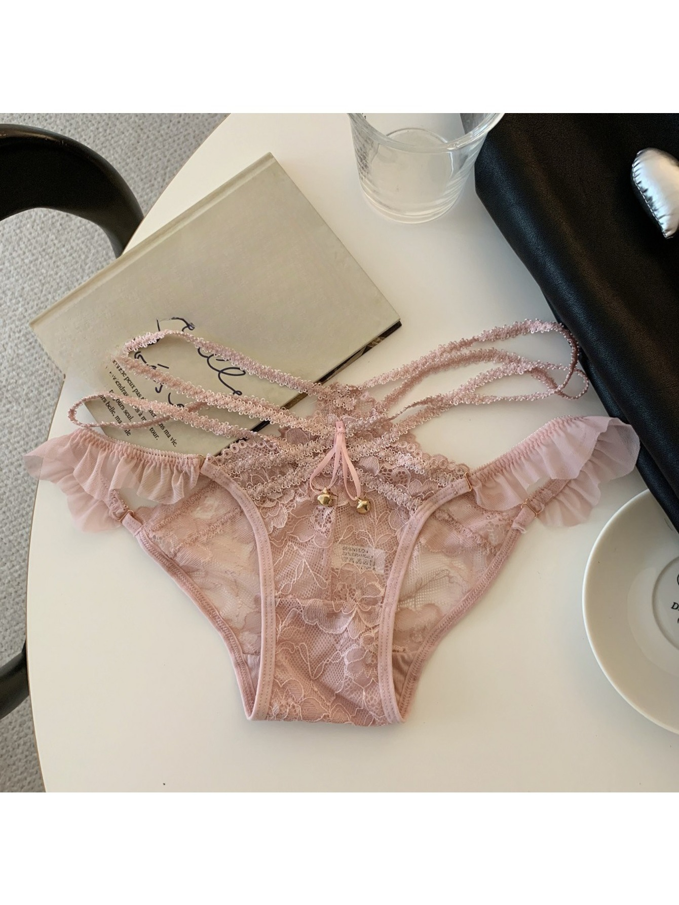 4pcs Women' Low-Rise Lace Underwear - Sheer Hollow-Out Briefs with Bell Strap, Semi- Solid Color Panties Suitable for &, Elegant Lingerie for Casual Attire or Special Occasions - Image 4