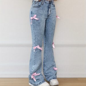 [Y2K Retro Heart Jeans] Y2K Retro Heart Patchwork Embroidered Straight-Leg Jeans for Teen Girls | Waist Loose Fit Denim Pants, Machine Washable All-Season Casual Skateboarding & Halloween Christmas Outfits, Holiday Outfit Jeans, Comfortable Fit Jeans