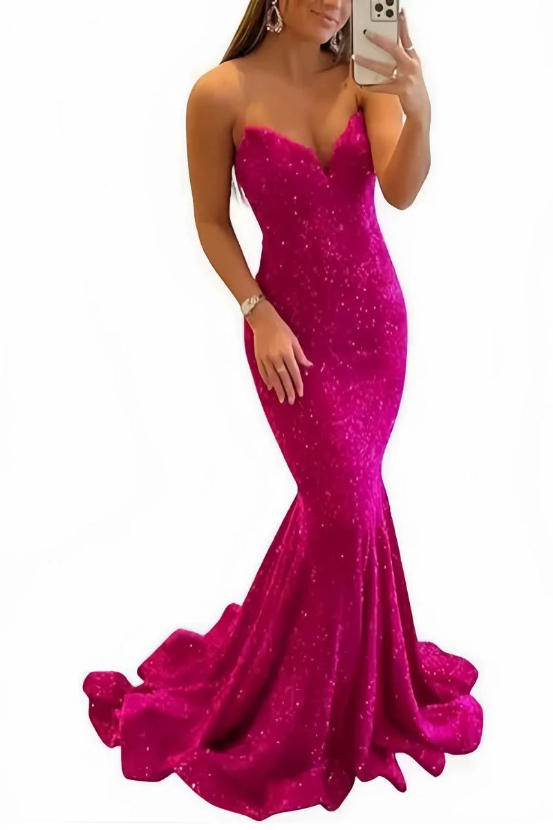 Sequin Evening Dresses for Women Formal Sexy Long Prom Party Gowns Mermaid Sparkly V-Neck Homecoming Dress
