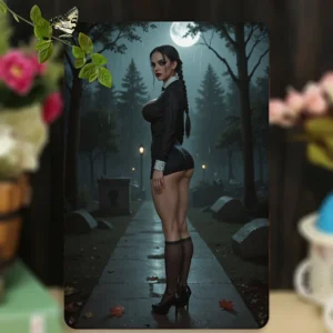 Gothic Leather Jacket & Stockings Metal Tin Sign | Vintage Goth Wall Art Decor | 8x12 Inch Halloween Home Decor