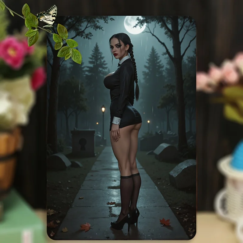 Gothic Leather Jacket & Stockings Metal Tin Sign | Vintage Goth Wall Art Decor | 8x12 Inch Halloween Home Decor