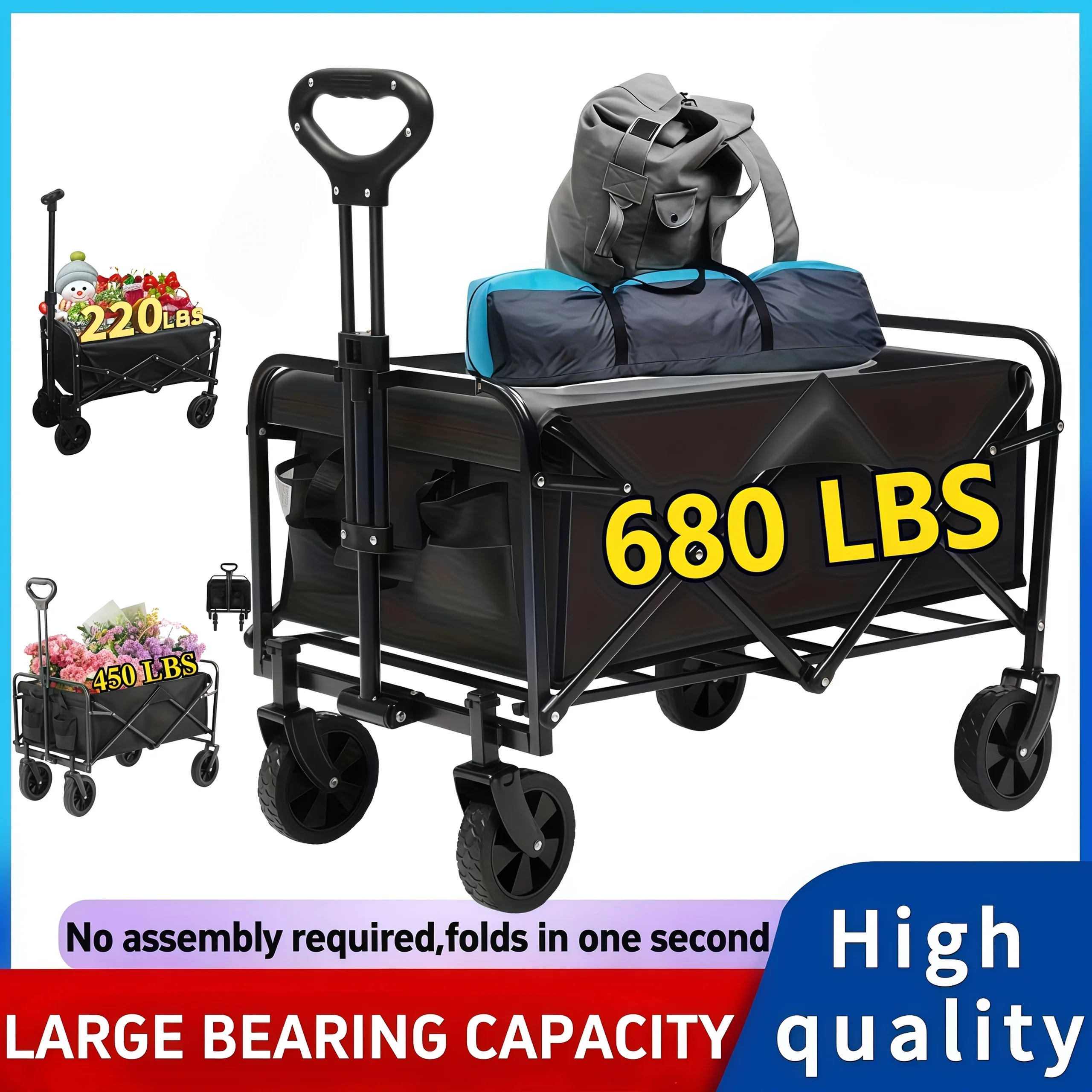 220LBS/ 450LBS/ 680LBS All Terrain Heavy Duty Folding Cart, Large Capacity Camp…