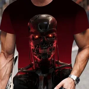 Printed Design - Not Textured Men's T-Shirt with Robot Pattern 3D Printed Top, Summer Street Fashion Regular Fit Men's T-Shirt