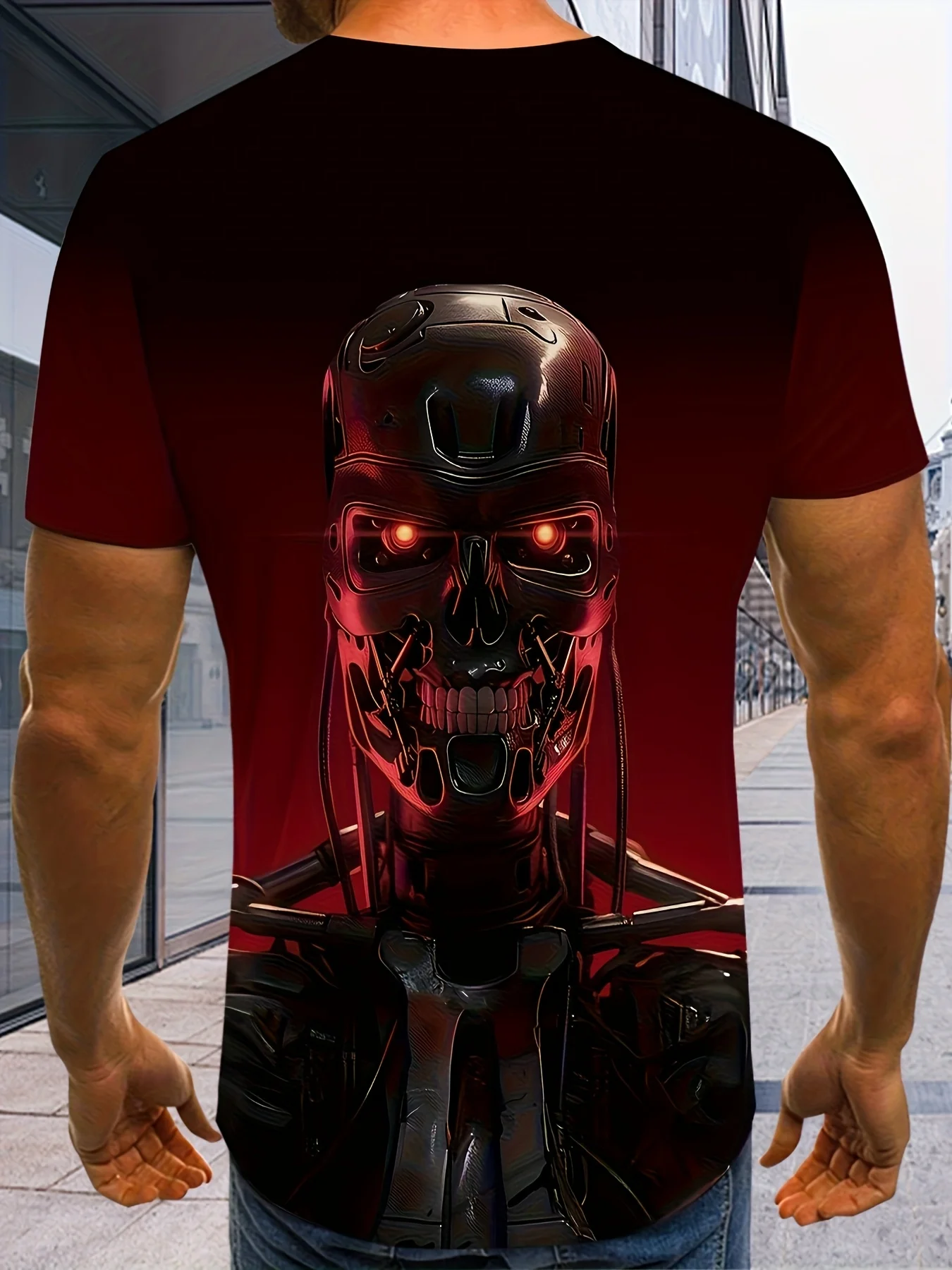 Printed Design - Not Textured Men's T-Shirt with Robot Pattern 3D Printed Top, Summer Street Fashion Regular Fit Men's T-Shirt - Image 3