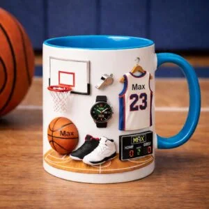 Personalized Basketball Mug, Custom Name Basketball Coffee Mug, Basketball Player Gift, Sports Lover Mug
