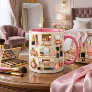 Personalized Makeup Mug with Name, Custom Beauty Vanity Ceramic Coffee Cup, Makeup Artist Gift, Glam Cosmetic Lover Mug