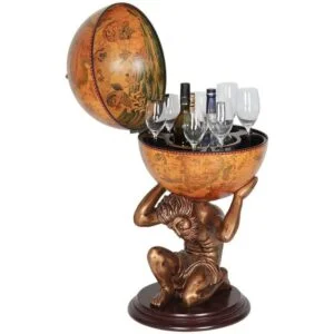 33" Globe Bar Wine Cabinet, Stylish Wine Bar Stand with Bottle Shelf, Ideal for Liquor Storage, Compact and Functional Design, Perfect for Home Bars, Living Rooms, and Entertaining Spaces, Adds Elegance and Practicality to Your Home Decor