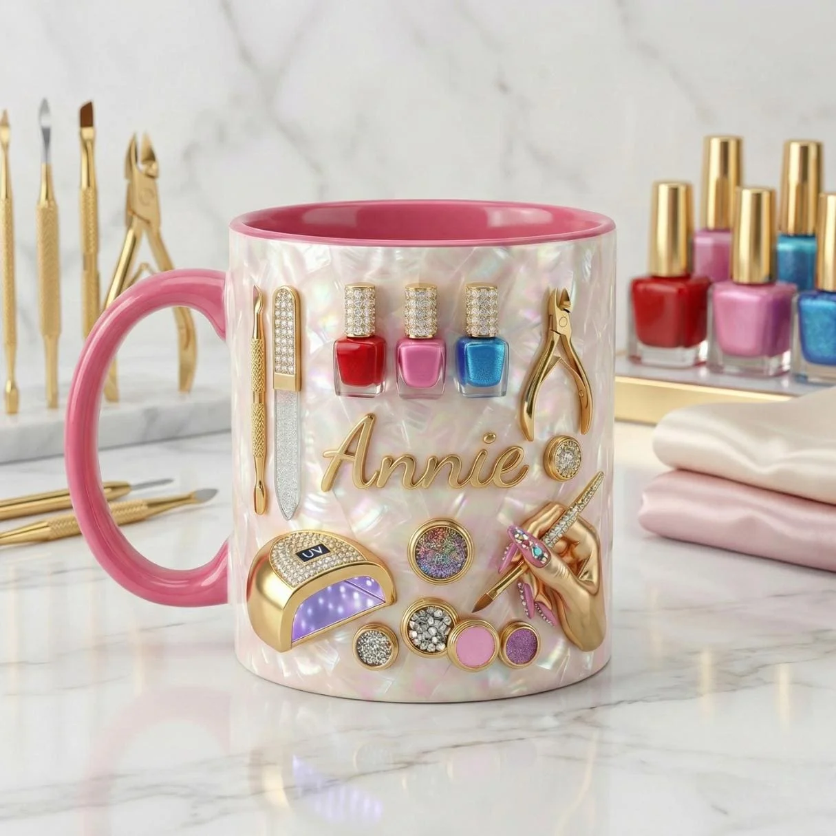Custom Name Nail Tech Accent Mug, New Nail Salon Owner Coffee Mug, Gift for Nai… - Image 49