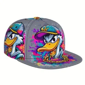 [Vibrant Polyester Cap] Lightweight 100% Polyester Unisex Adjustable Snapback Baseball Cap | Vibrant Graffiti Cartoon Duck Street Art Design, Machine Washable, Flat Brim Trucker Hat for Men & Women, Perfect Gift for Father's Day, Mother's Day, Beach & Casual Wear