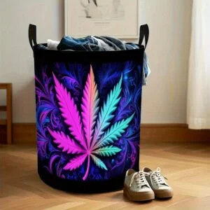 1pc Large Capacity Round Laundry Basket with Sturdy Handles - Vibrant Gradient Color Leaf Design, Durable Fabric Storage Bin for Home Organization, Bedroom, Bathroom & Kitchen