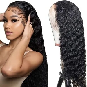 24 Inch Long Loose Curly Wave Frontal Wig Glueless 13x4 Free Part Lace - Pre Plucked Natural Black Hair System with Heat Resistant Fibers, 180% Density for African Women, Daily & Party Wear