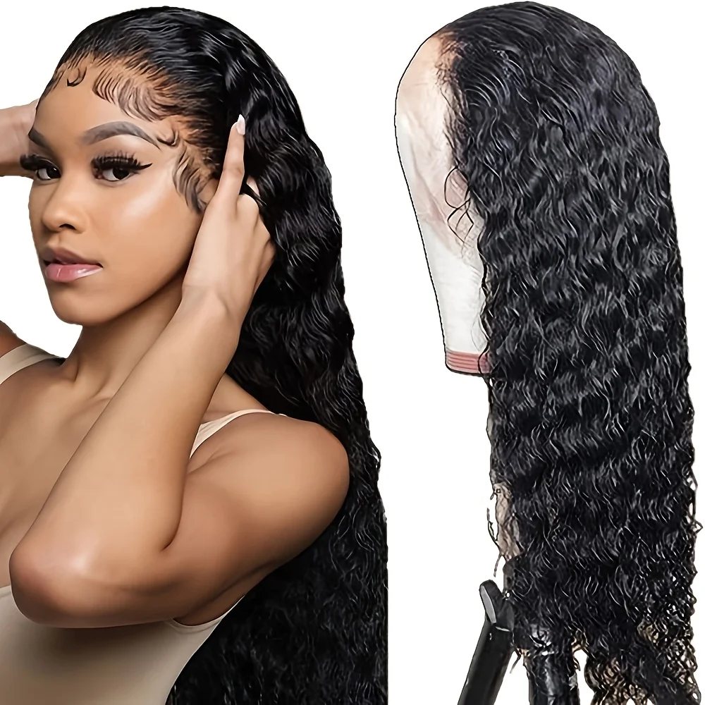 24 Inch Long Loose Curly Wave Frontal Wig Glueless 13x4 Free Part Lace - Pre Plucked Natural Black Hair System with Heat Resistant Fibers, 180% Density for African Women, Daily & Party Wear