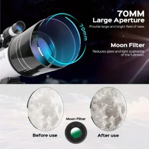 150X telescope, 70mm aperture telescope, suitable for adults, portable astronomical telescope, with tripod phone holder, eyepiece, Barlow lens, perfect for big viewing nature, education, and exploration. It is the best Christmas gift for family members and friends