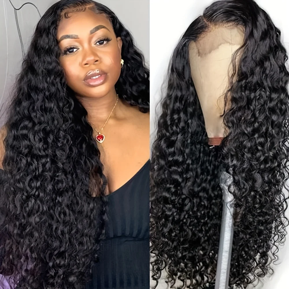 24 Inch Long Loose Curly Wave Frontal Wig Glueless 13x4 Free Part Lace - Pre Plucked Natural Black Hair System with Heat Resistant Fibers, 180% Density for African Women, Daily & Party Wear - Image 2