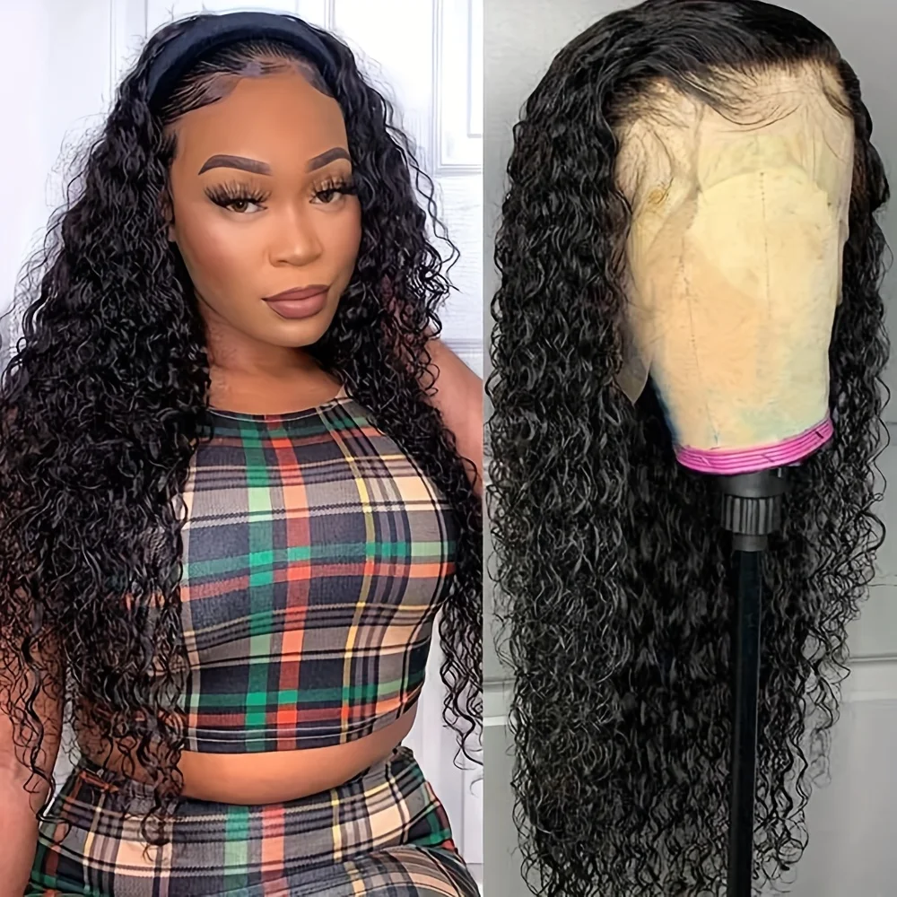 24 Inch Long Loose Curly Wave Frontal Wig Glueless 13x4 Free Part Lace - Pre Plucked Natural Black Hair System with Heat Resistant Fibers, 180% Density for African Women, Daily & Party Wear - Image 18