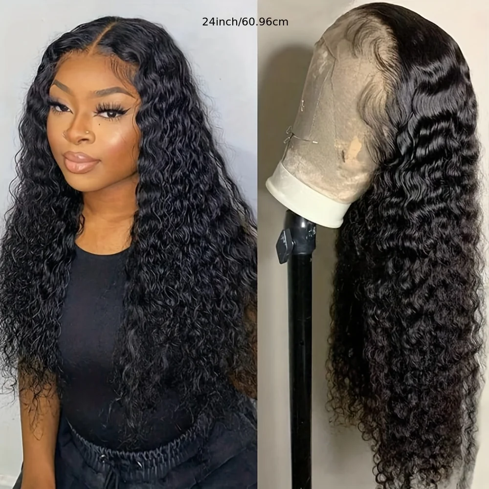 24 Inch Long Loose Curly Wave Frontal Wig Glueless 13x4 Free Part Lace - Pre Plucked Natural Black Hair System with Heat Resistant Fibers, 180% Density for African Women, Daily & Party Wear - Image 23